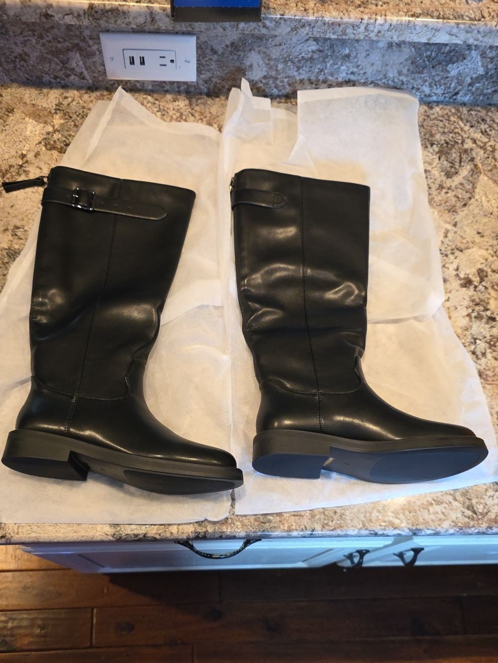 Classic Black Leather Look Knee-High Riding Boots Size 6